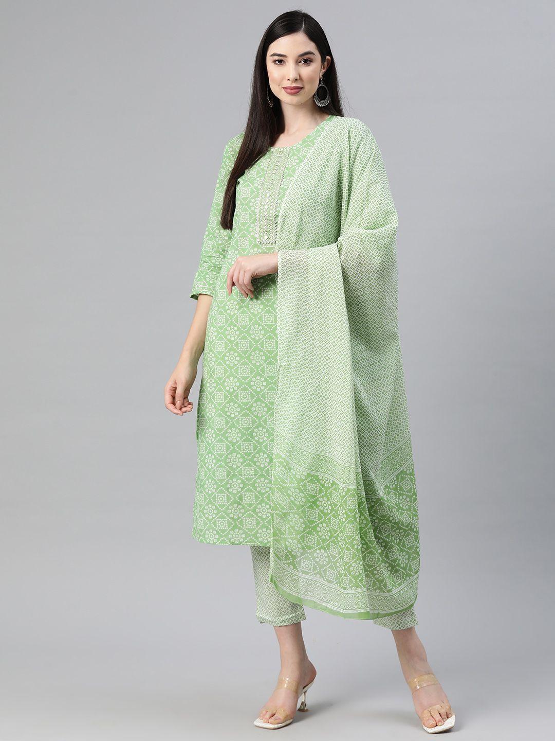 readiprint fashions bandhani printed zari pure cotton kurta with trousers & dupatta