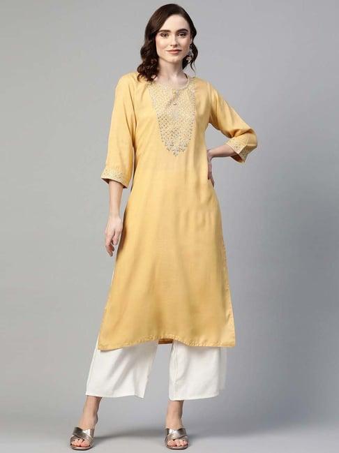 readiprint fashions beige embellished straight kurta