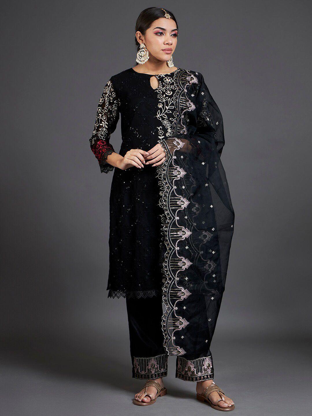 readiprint fashions black & white embroidered unstitched dress material