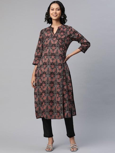 readiprint fashions black cotton printed kurta pant set