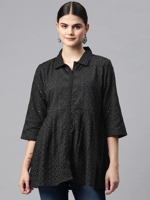 readiprint fashions black cotton self pattern tunic