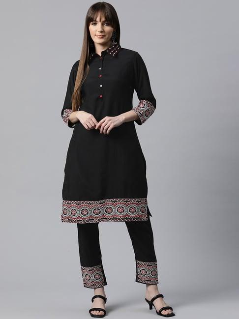 readiprint fashions black embroidered kurta pant set