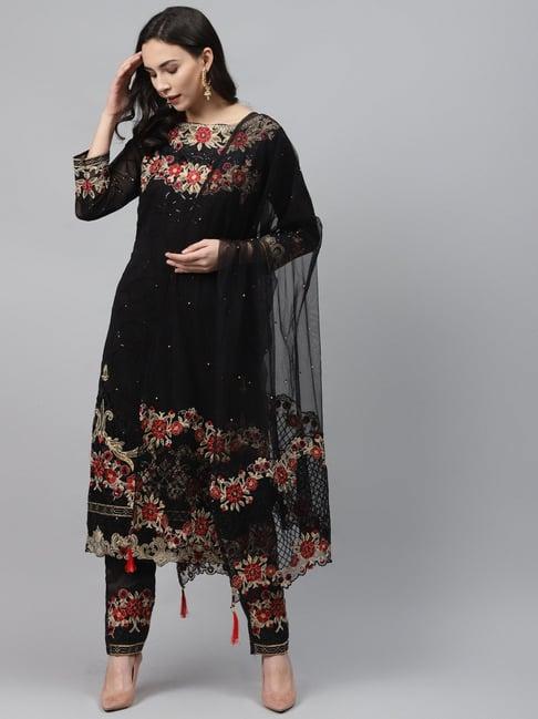 readiprint fashions black embroidered unstitched dress material with dupatta