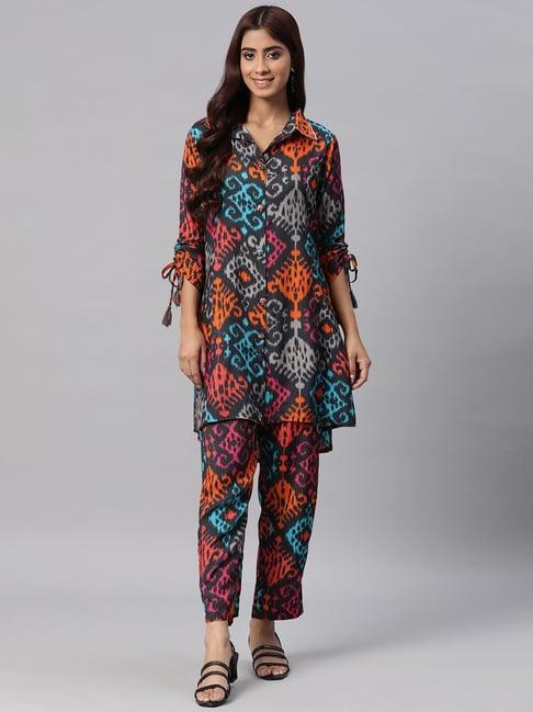 readiprint fashions black printed tunic pant set