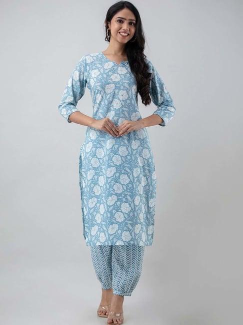 readiprint fashions blue & white printed kurta pant set