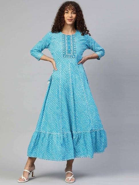 readiprint fashions blue cotton embroidered maxi gown