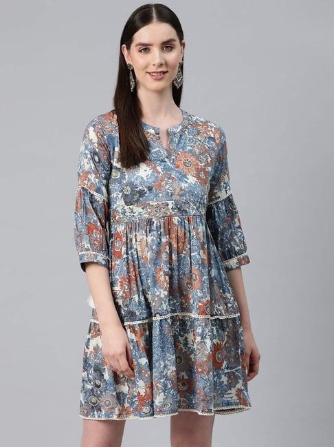 readiprint fashions blue cotton floral print a-line dress