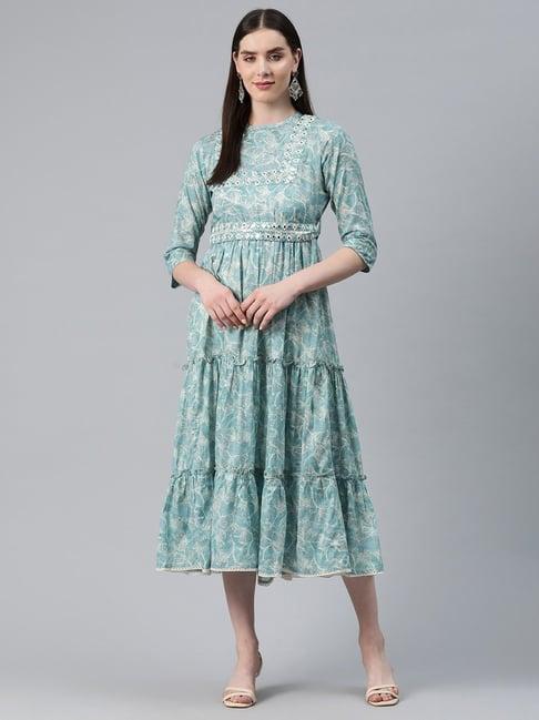 readiprint fashions blue cotton floral print a-line dress