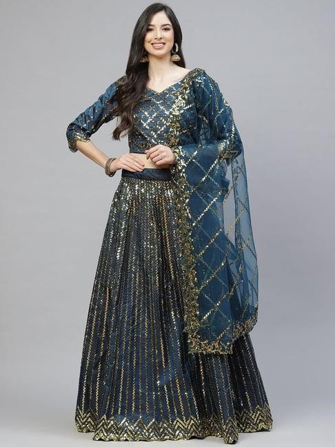 readiprint fashions blue embellished semi stitched lehenga choli set with dupatta