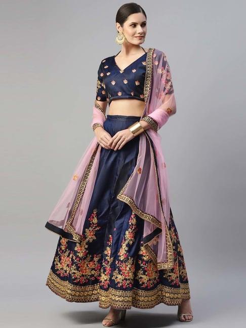 readiprint fashions blue embroidered lehenga choli set with dupatta