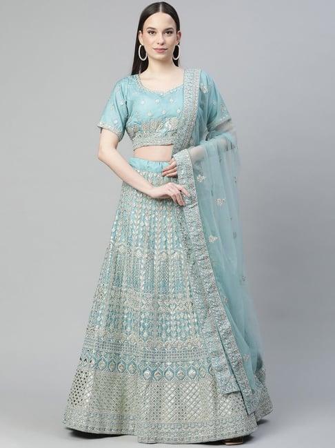 readiprint fashions blue embroidered semi stitched lehenga choli set with dupatta