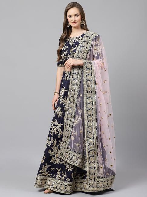 readiprint fashions blue embroidered semi-stitched lehenga choli with dupatta