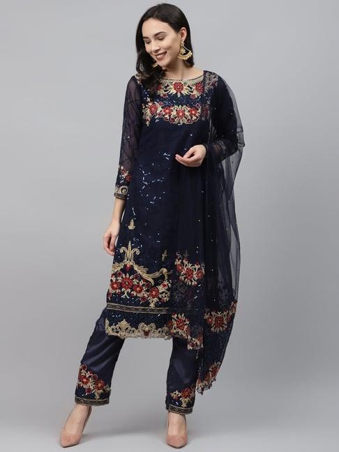 readiprint fashions blue embroidered unstitched dress material with dupatta