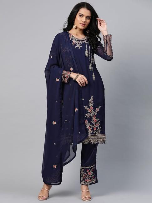 readiprint fashions blue embroidered unstitched dress material