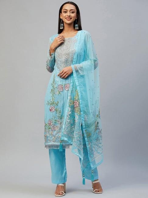 readiprint fashions blue embroidered unstitched dress material