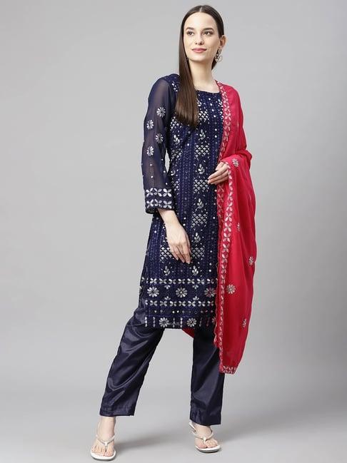 readiprint fashions blue embroidered unstitched dress material