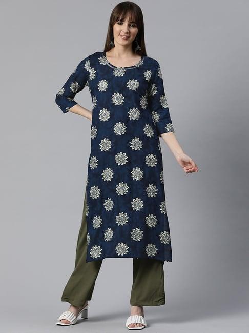 readiprint fashions blue floral print straight kurta