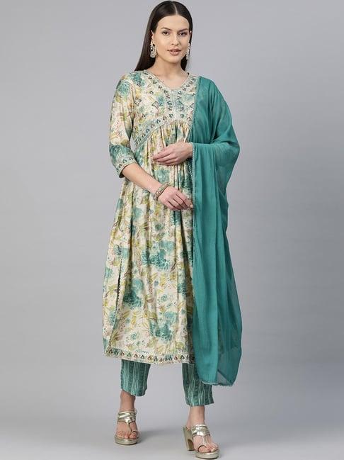 readiprint fashions blue printed kurta pant set with dupatta