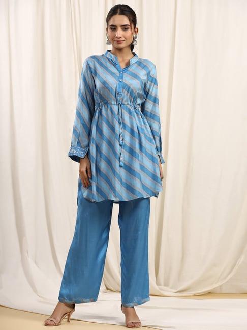 readiprint fashions blue striped kurti pant set