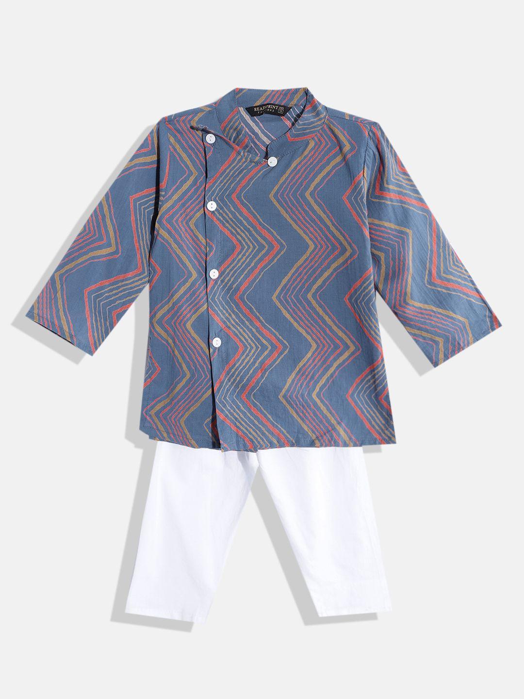 readiprint fashions boys blue printed pure cotton kurta with pyjamas