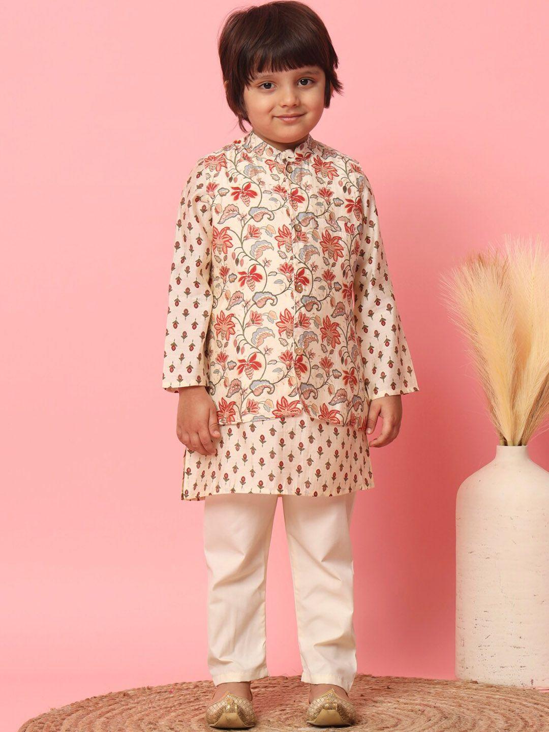 readiprint fashions boys ethnic motifs printed cotton kurta with pyjama & nehru jacket