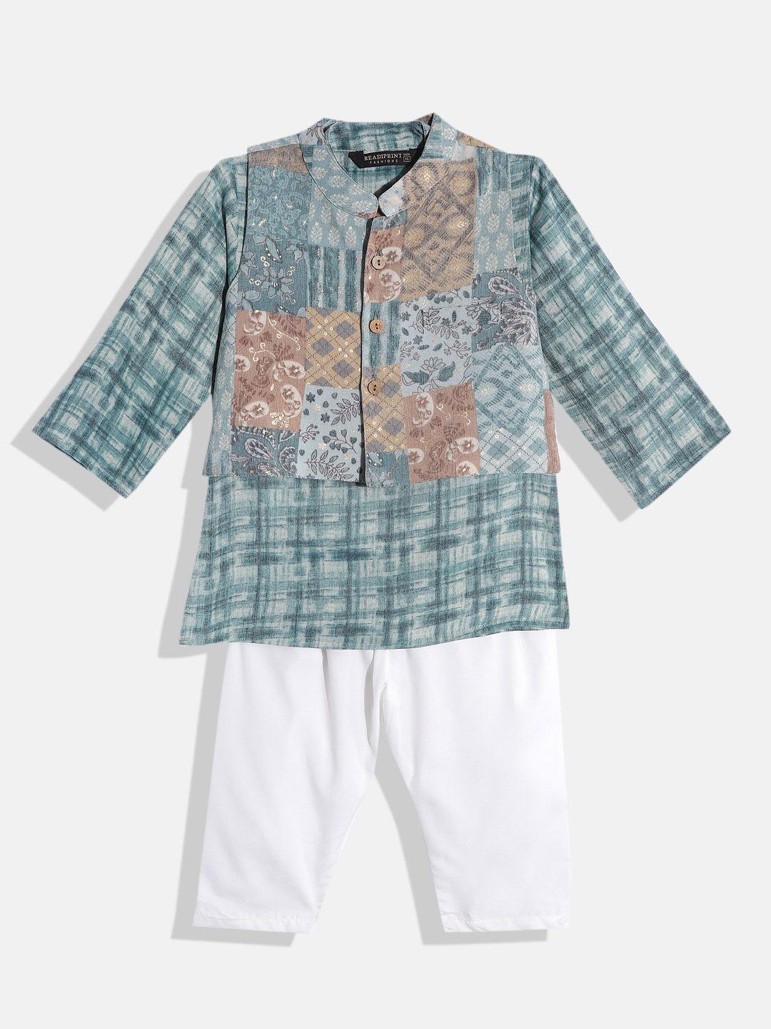 readiprint fashions boys ethnic motifs printed layered kurta with pyjamas & nehru jacket
