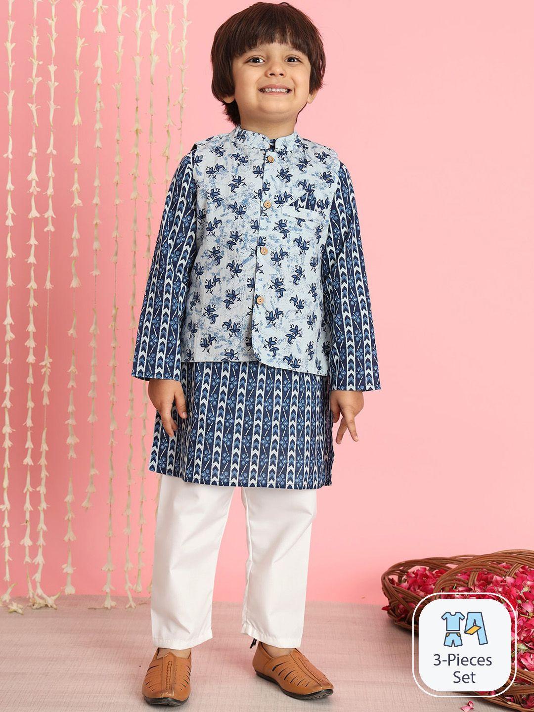 readiprint fashions boys ethnic motifs printed pure cotton kurta set with nehru jacket