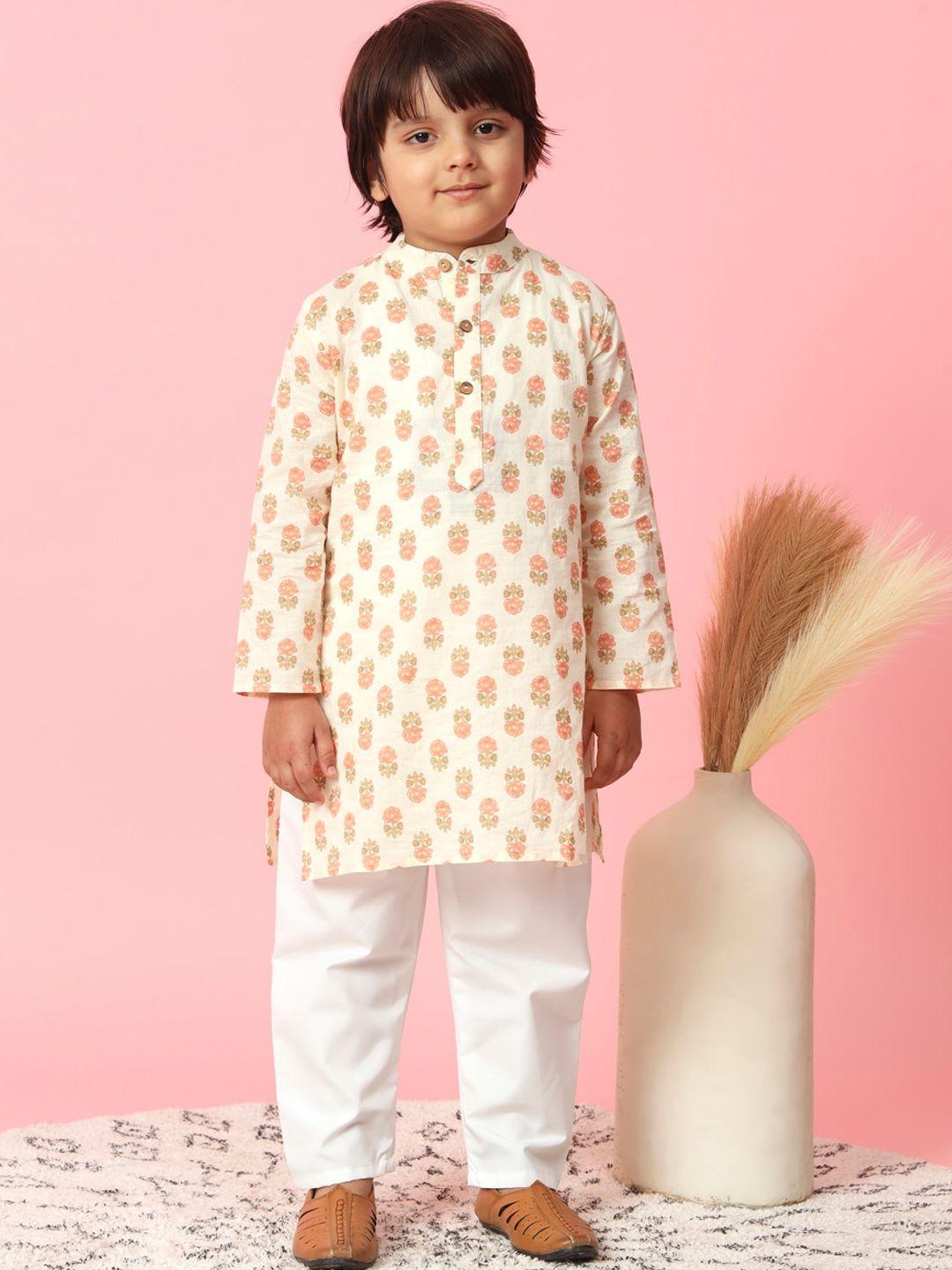 readiprint fashions boys ethnic motifs printed regular pure cotton kurta with pyjamas