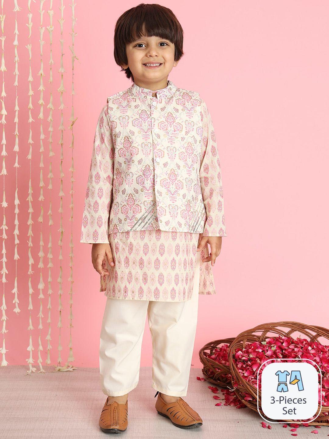 readiprint fashions boys floral printed gotta patti kurta set with nehru jacket