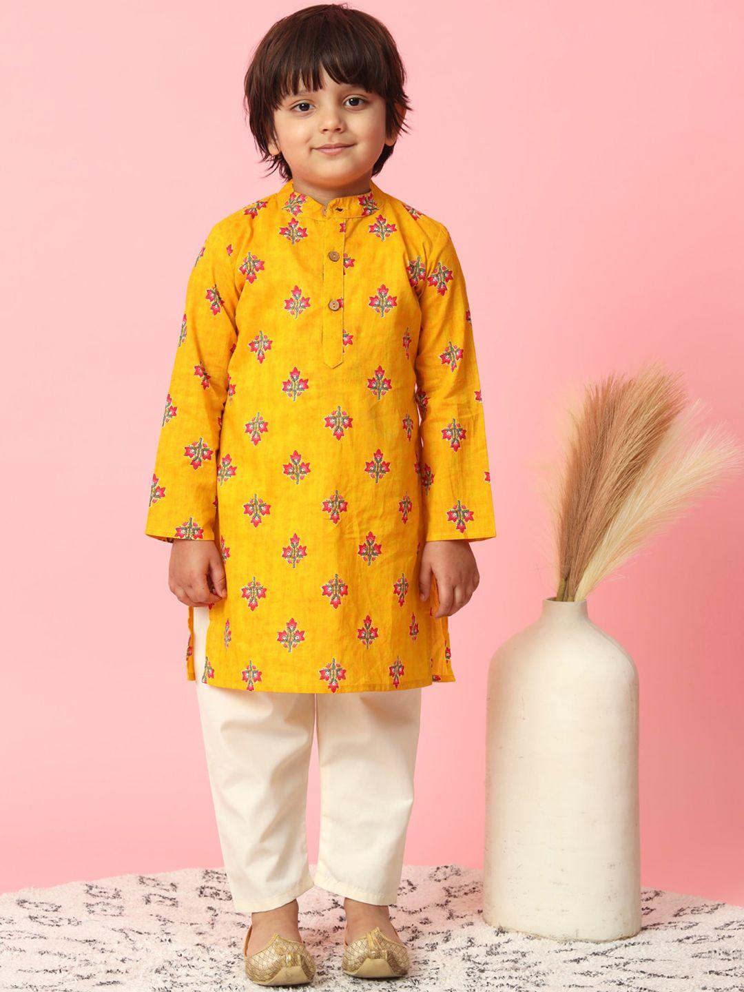 readiprint fashions boys floral printed pure cotton kurta with pyjamas