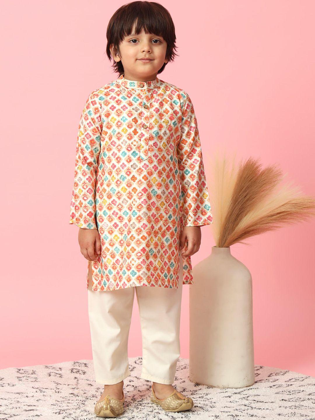 readiprint fashions boys floral printed pure silk kurta with pyjamas