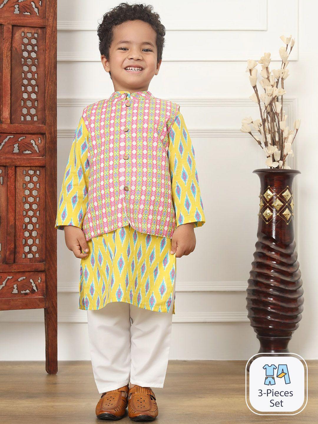 readiprint fashions boys geometric printed pure cotton kurta with pyjamas