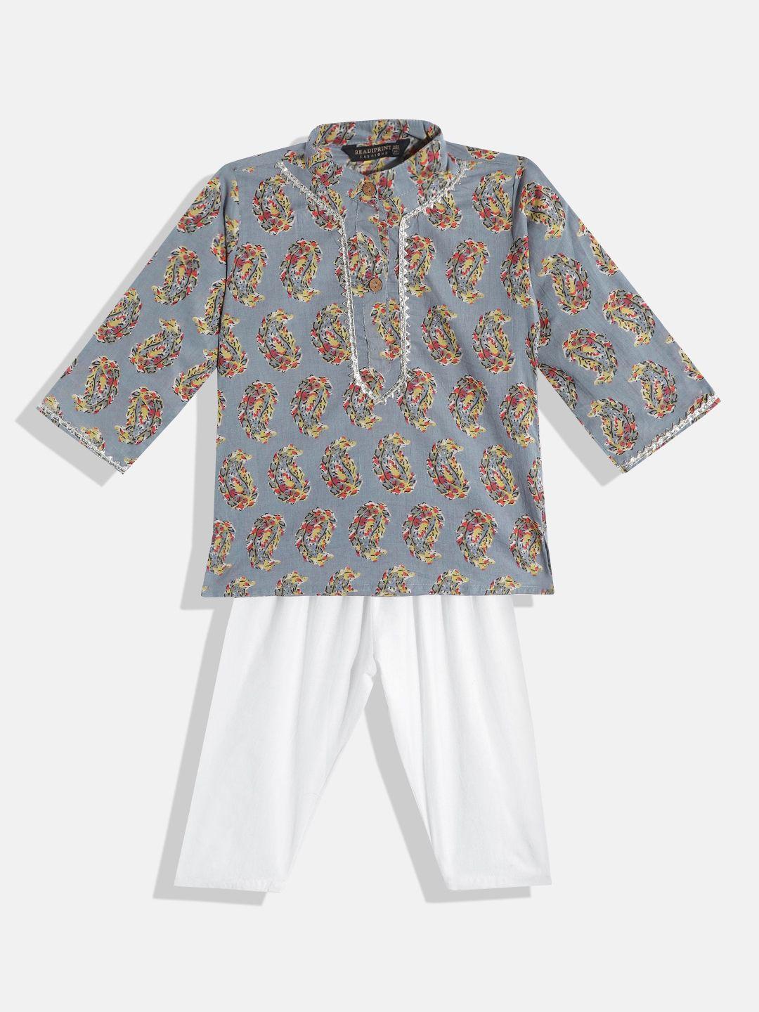 readiprint fashions boys grey cotton ethnic motifs printed gotta patti kurta with pyjamas