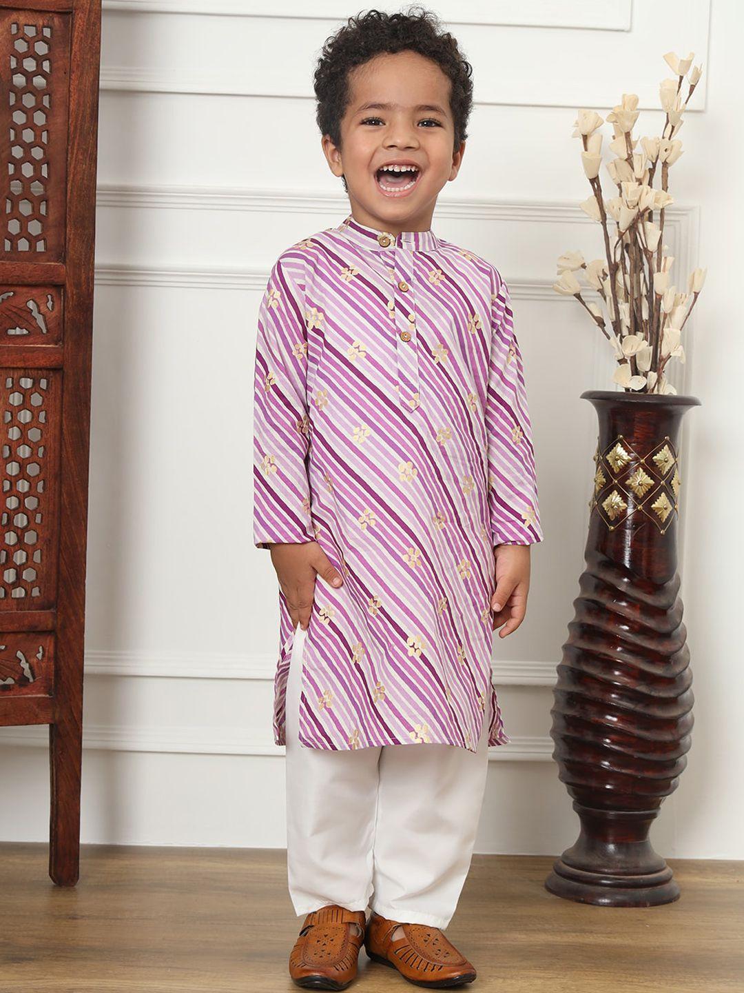 readiprint fashions boys leheriya printed band collar pure cotton kurta set