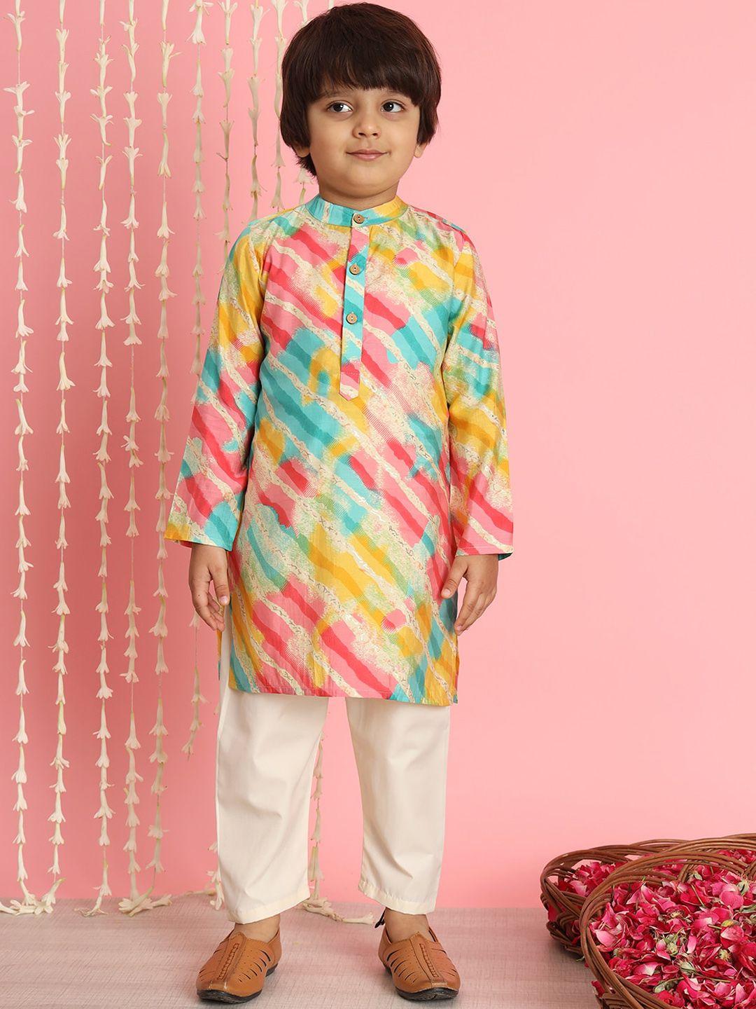 readiprint fashions boys leheriya printed mandarin collar regular kurta with pyjamas