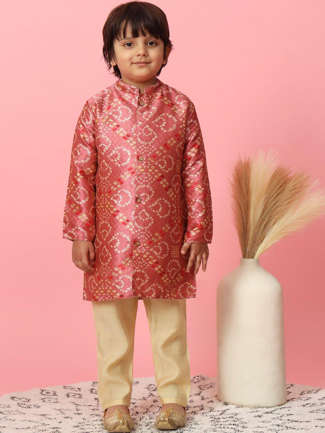 readiprint fashions boys mauve bandhani printed regular kurta with pyjamas