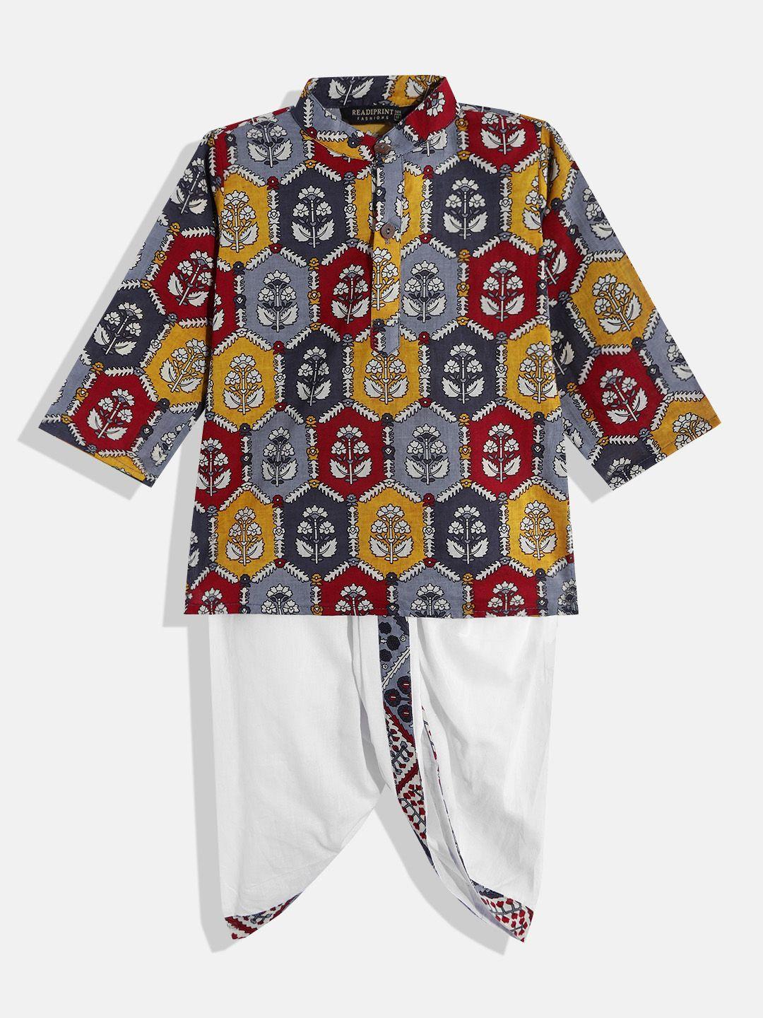 readiprint fashions boys multicoloured ethnic motifs printed pure cotton kurta with dhoti pants