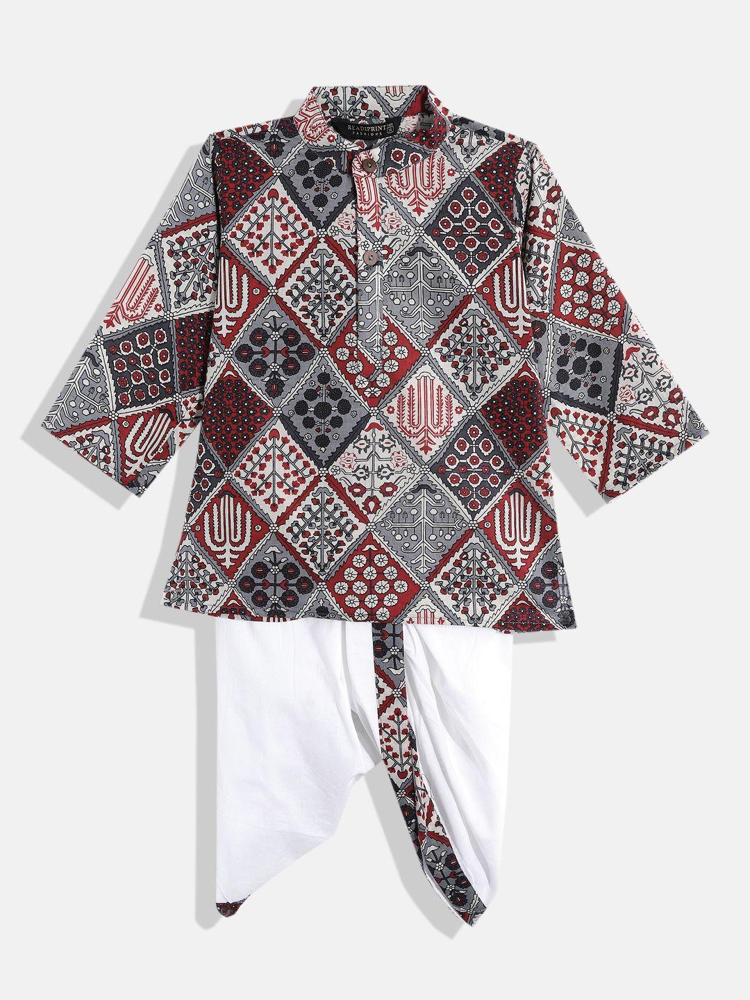 readiprint fashions boys multicoloured ethnic motifs printed pure cotton kurta with dhoti pants