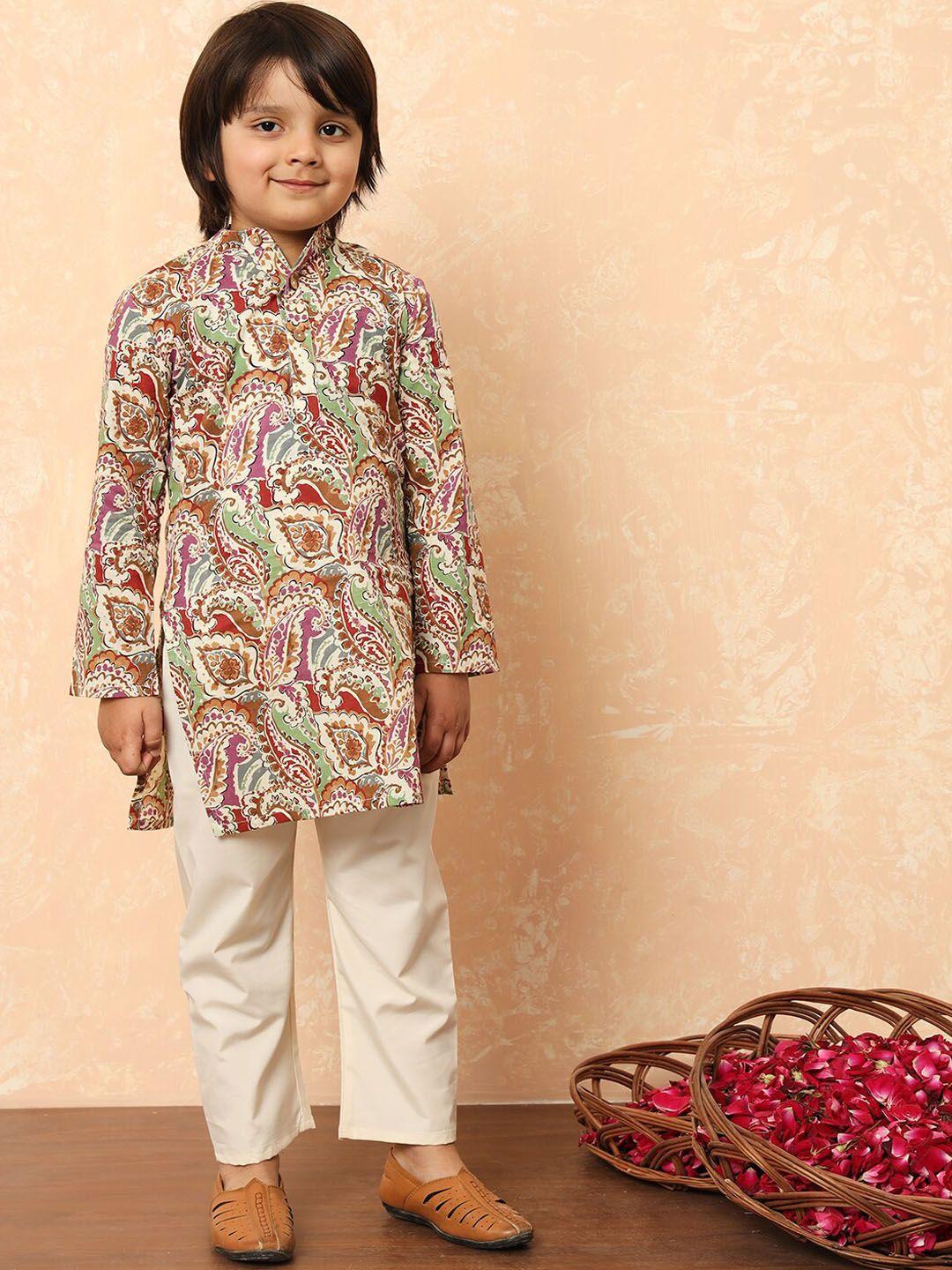 readiprint fashions boys purple tribal printed regular pure cotton kurta with pyjamas