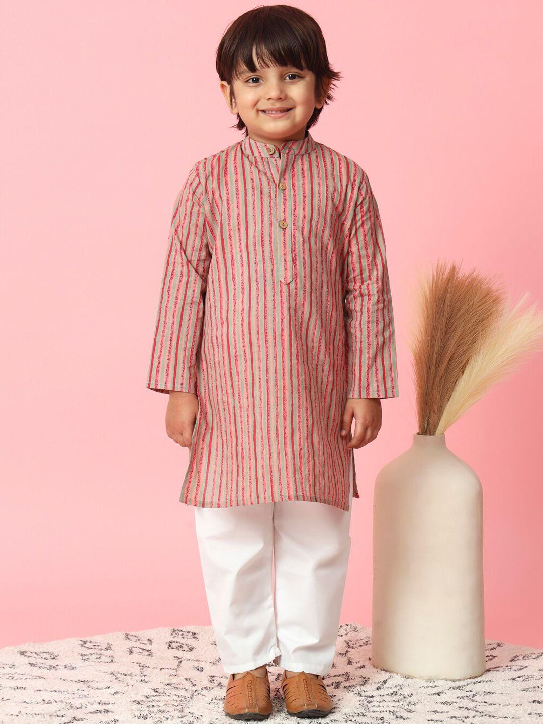 readiprint fashions boys striped regular pure cotton kurta with pyjamas