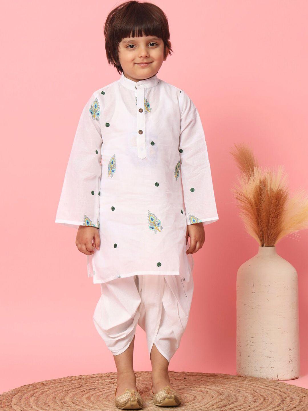 readiprint fashions boys white ethnic motifs embroidered regular pure cotton kurta with dhoti pants