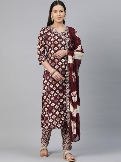 readiprint fashions brown printed kurta pant set with dupatta