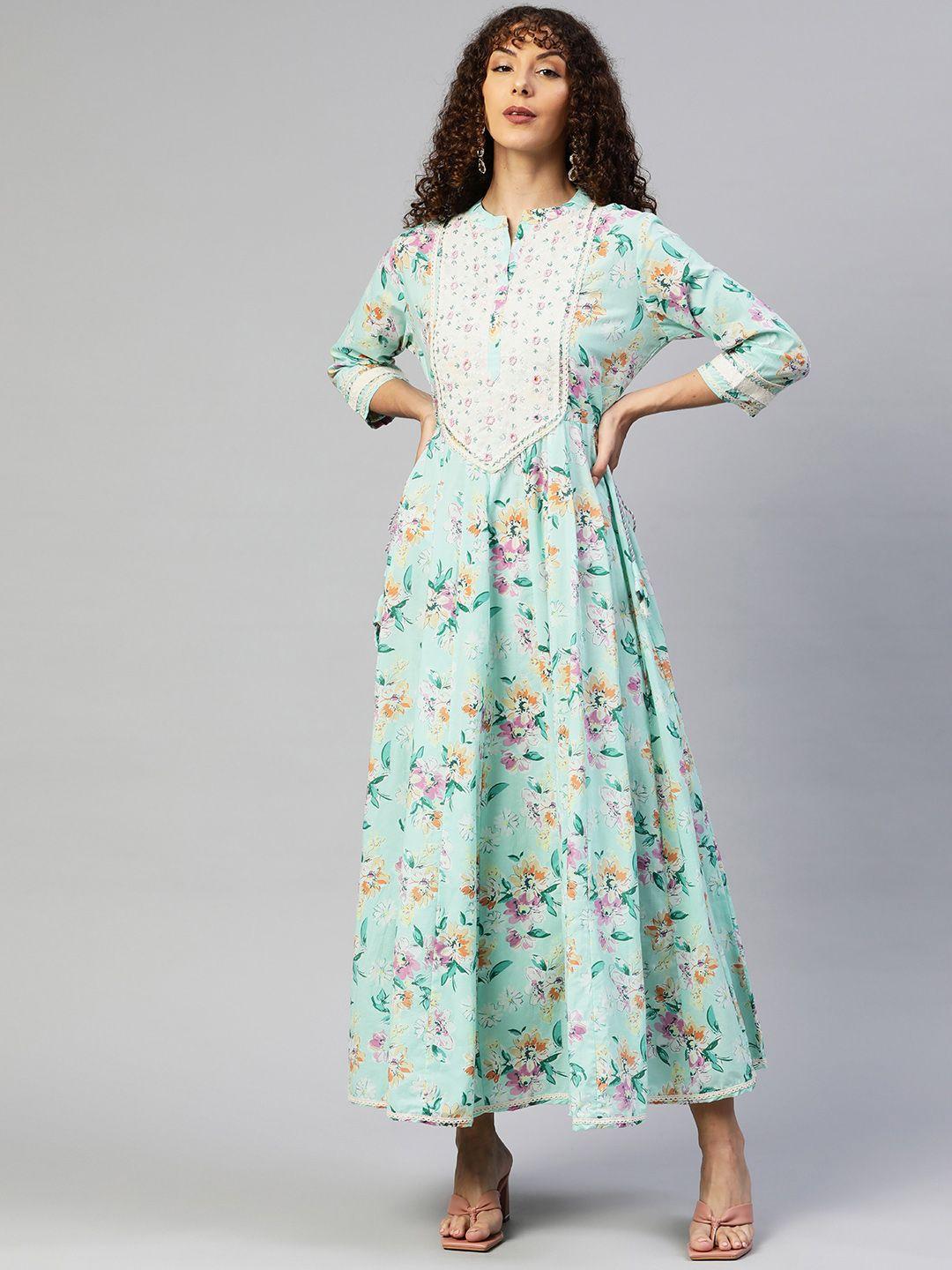 readiprint fashions cotton mandarin collar embroidered ethnic maxi dress