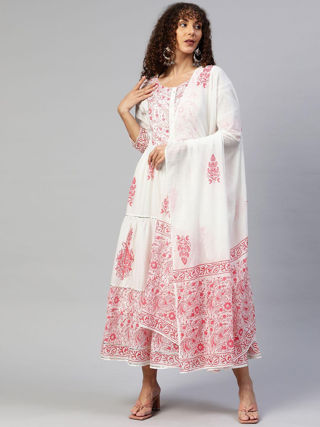 readiprint fashions cotton sequinned floral ethnic maxi dress with dupatta