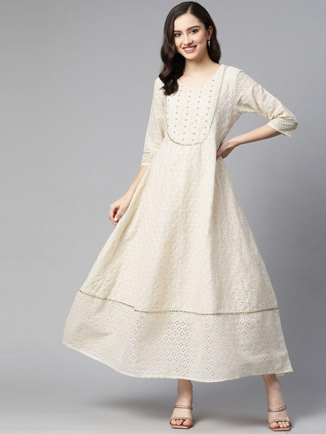 readiprint fashions cream-coloured floral embroidered maxi dress
