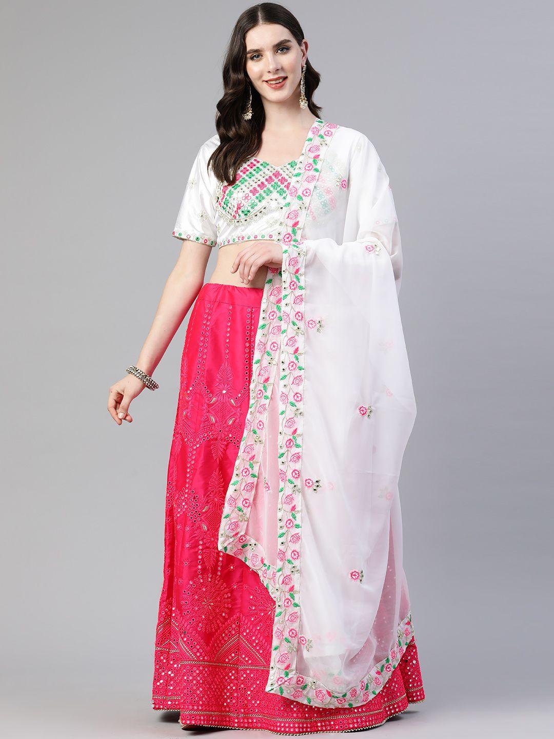 readiprint fashions embroidered mirror work unstitched lehenga & blouse with dupatta