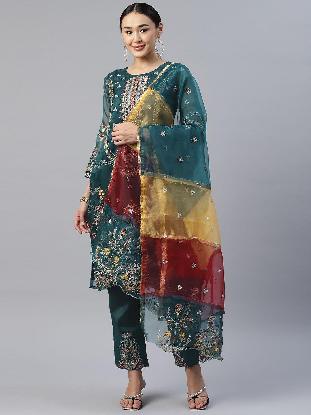 readiprint fashions embroidered organza semi-stitched dress material