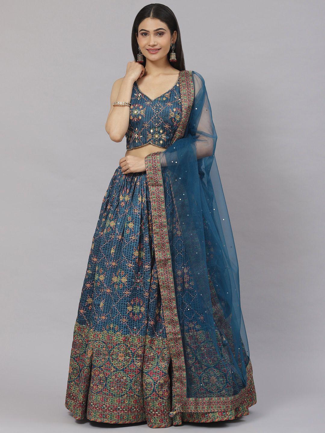 readiprint fashions embroidered sequinned ready to wear lehenga & blouse with dupatta