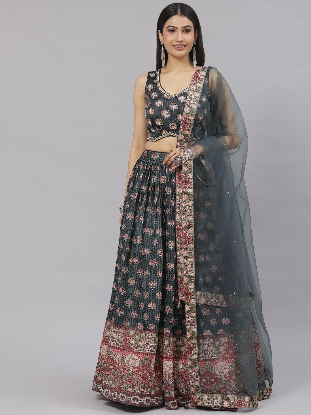 readiprint fashions embroidered sequinned ready to wear lehenga & blouse with dupatta