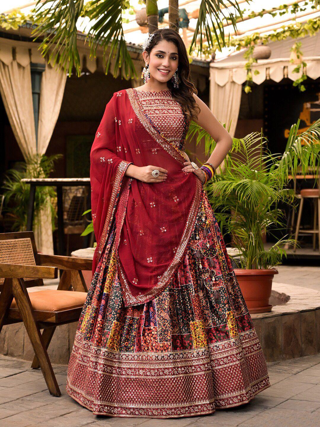 readiprint fashions embroidered sequinned ready to wear lehenga & blouse with dupatta